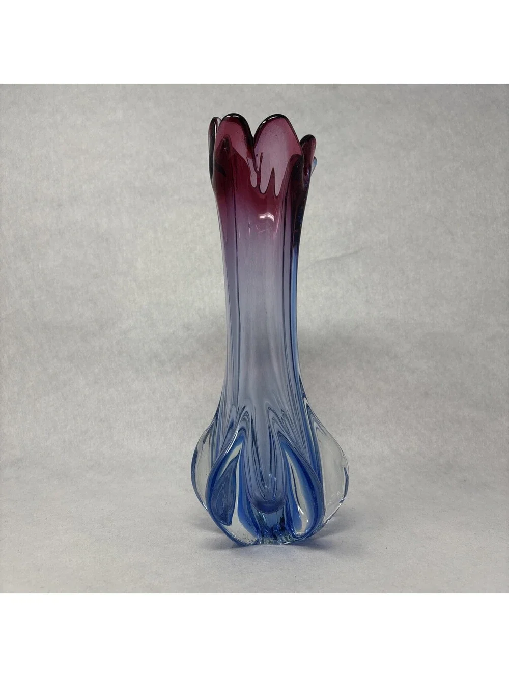 VTG Murano Swung Vase Hand Blown Glass Pink & Blue Sommerso 1960's MCM 11.5